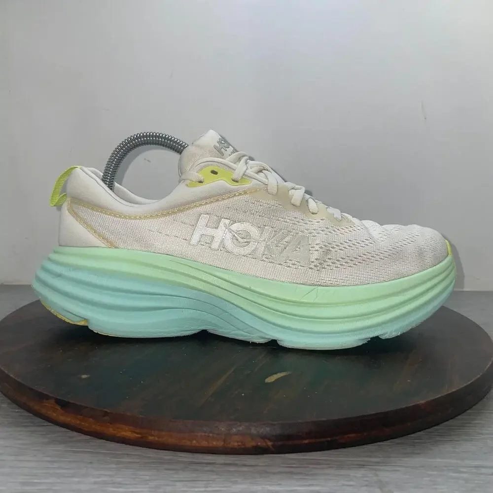 Hoka One One Bondi 8 Womens Size 9.5B White Blue Athletic Running Shoes Sneakers